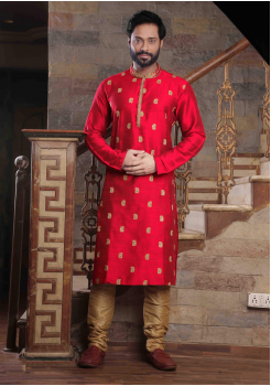 Crimson Red Color Silk Kurta Set